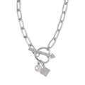 White Glass, Austrian Crystal Necklace (20 Inches) in Silvertone - Sticky add to cart bar