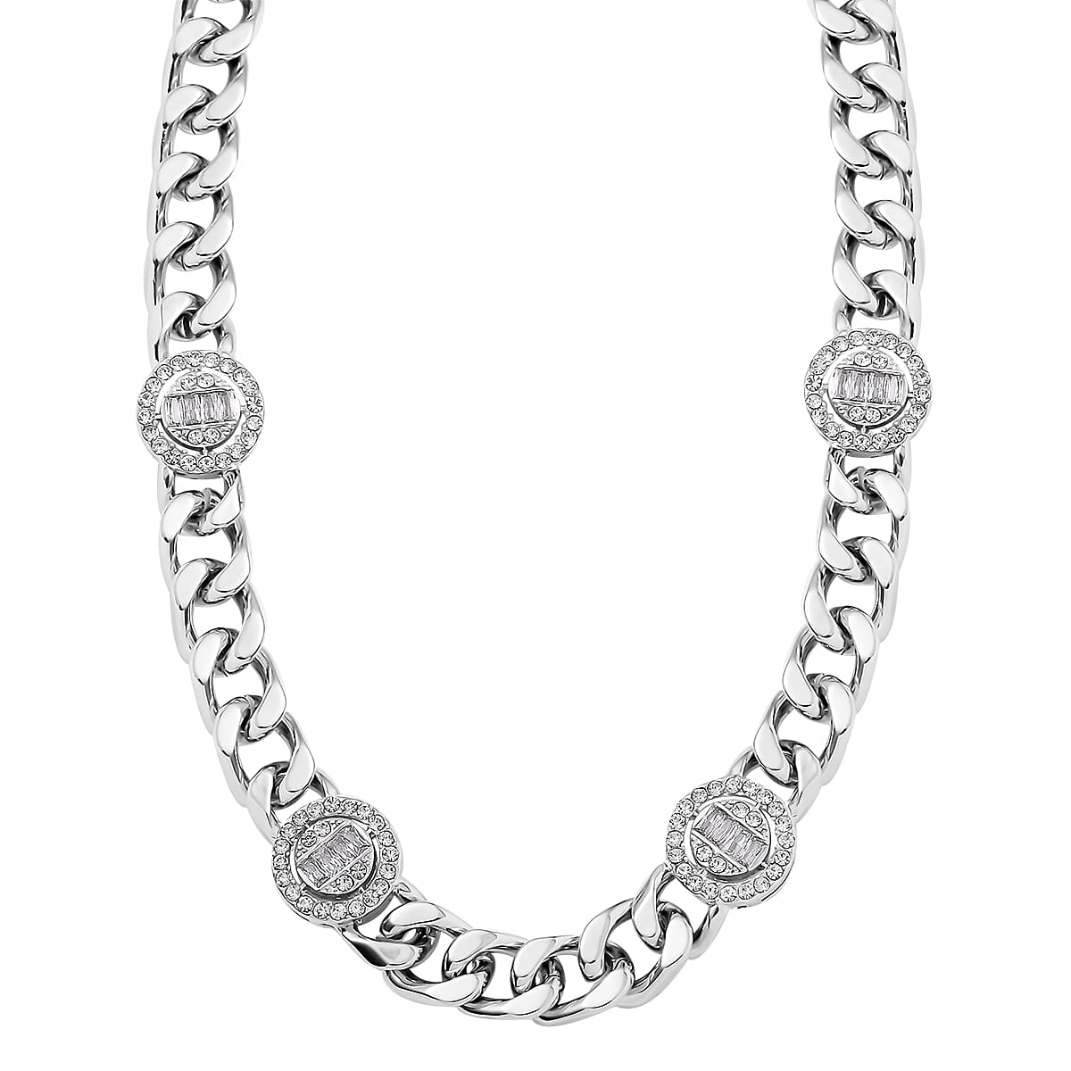 White Austrian Crystal Necklace 20 Inches in Silvertone