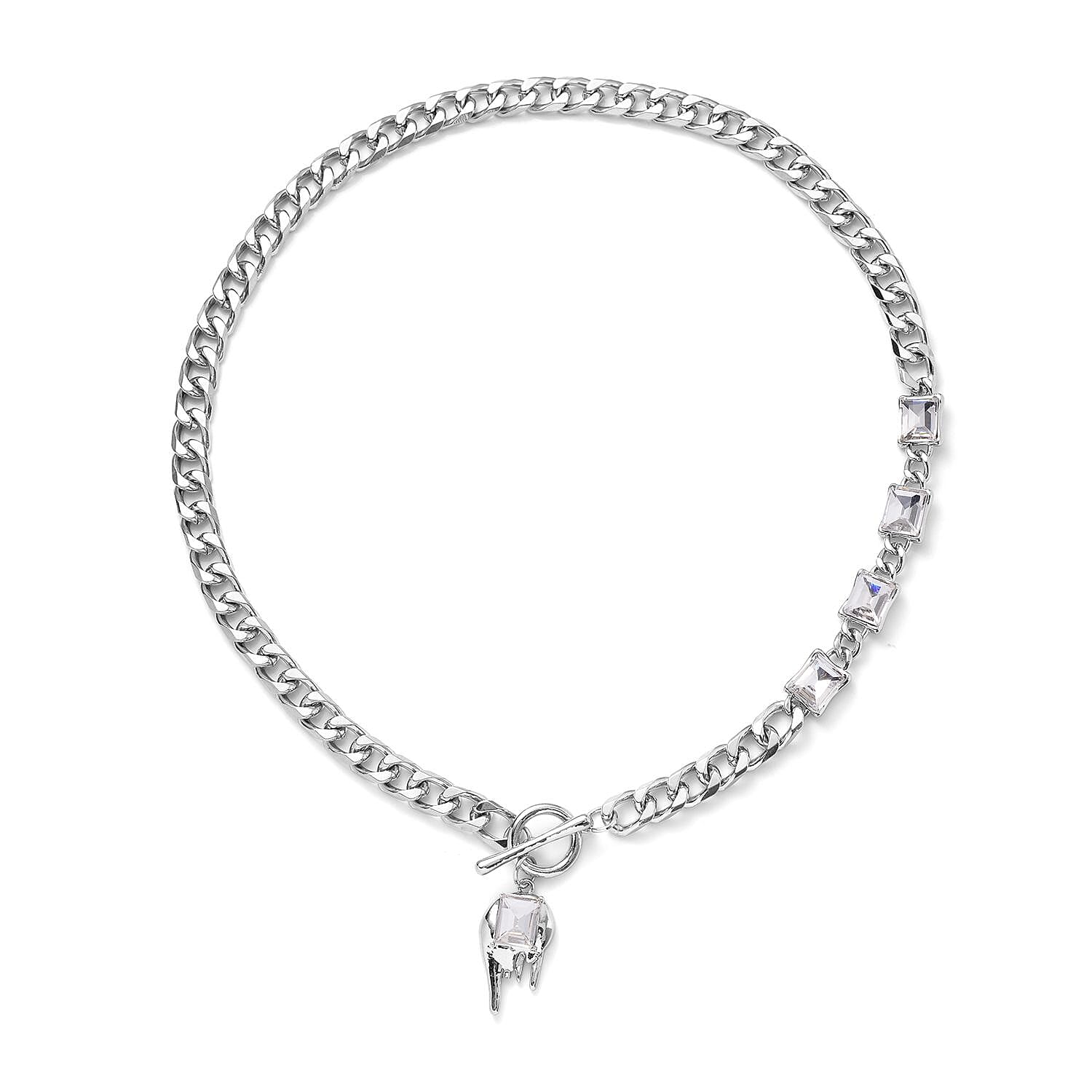 White Glass Necklace 20 Inches in Silvertone