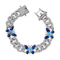 White Austrian Crystal and Enameled 3 Pcs Fixable Butterfly and Curb Link Chain Bracelet in Silvertone (6.50 In) - Sticky add to cart bar