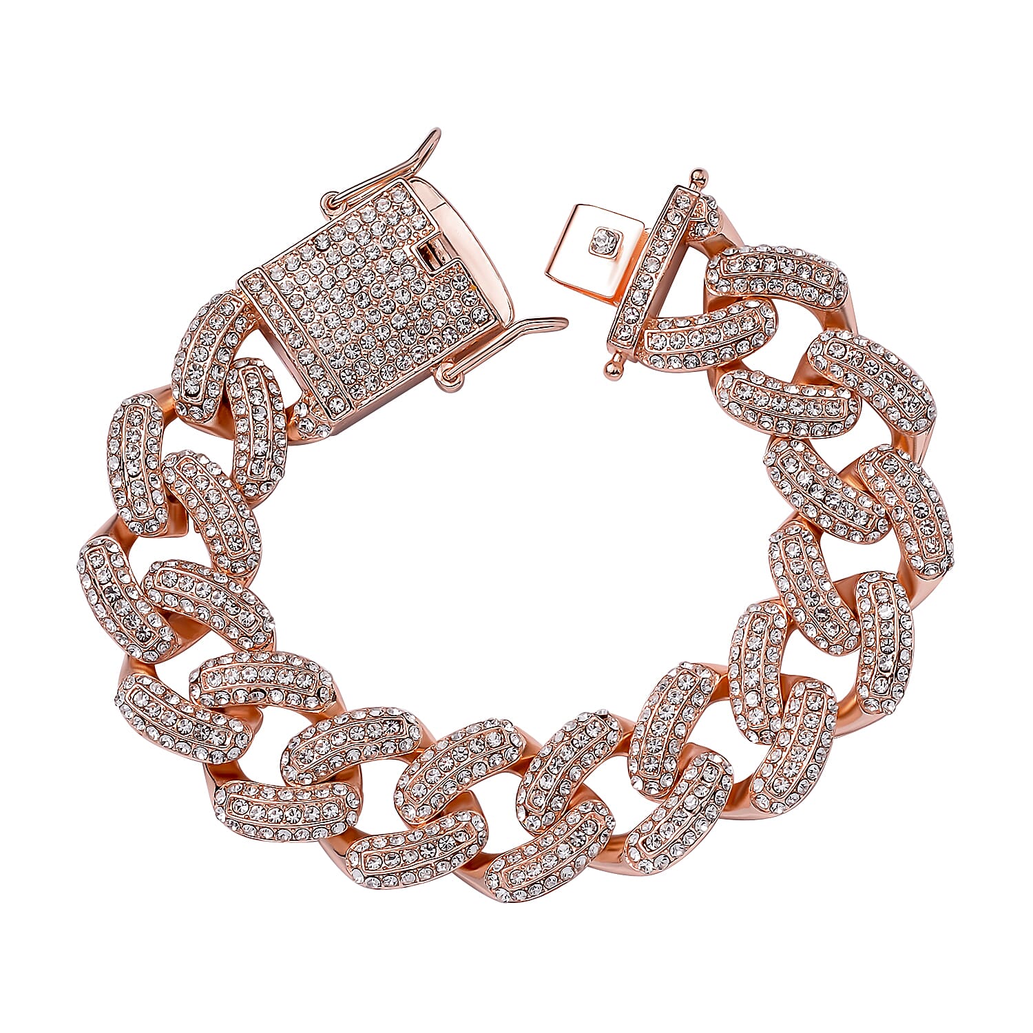 White Austrian Crystal Curb Link Chain Bracelet in Silvertone (6.50 In)