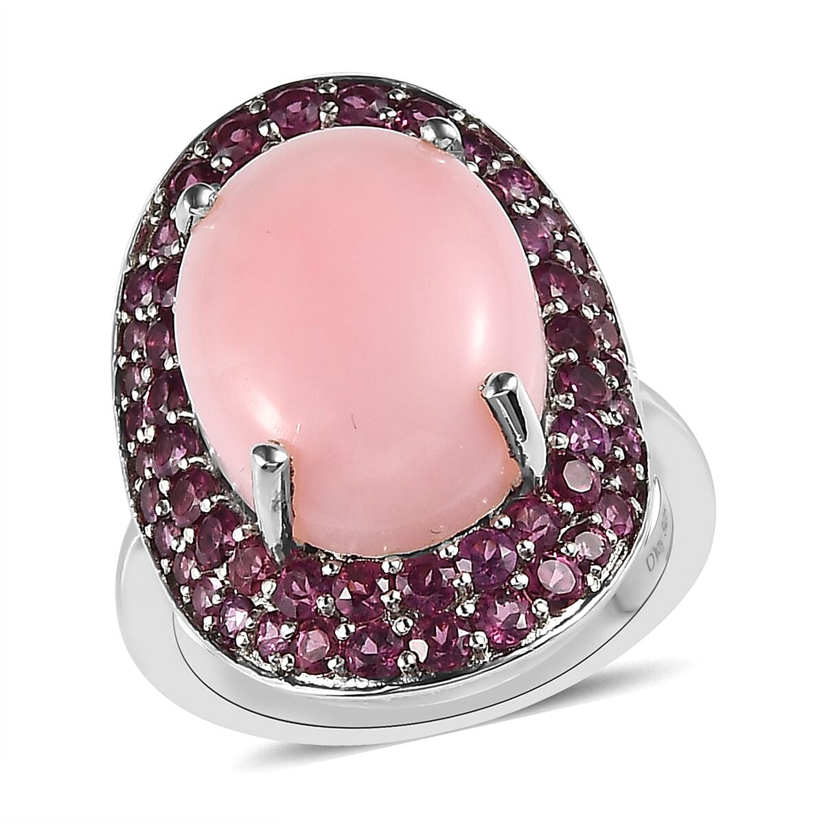 Premium Peruvian Pink Opal and Orissa Rhodolite Garnet Ring in Platinum Over Sterling Silver 10.15 ctw (Del. in 7-10 Days)