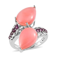 Premium Peruvian Pink Opal and Orissa Rhodolite Garnet Bypass Ring in Vermeil RG and Platinum Over Sterling Silver 9.75 ctw (Del. in 7-10 Days)