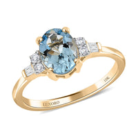 Luxoro 10K Yellow Gold Premium Santa Maria Aquamarine and G-H I3 Diamond Ring 1.25 ctw