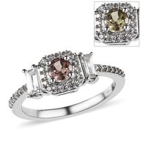 Bekily Color Change Garnet and White Zircon Ring in Platinum Over Sterling Silver 0.65 ctw