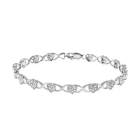 Diamond Bracelet, Heart Bracelet, Link Bracelet, Sterling Silver Bracelet, Heart Link Bracelet, Diamond Heart Bracelet (7.25 In) 0.10 ctw