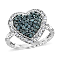 Blue Diamond (IR), Diamond Heart Ring in Rhodium Over Sterling Silver (Size 10.0) 0.50 ctw
