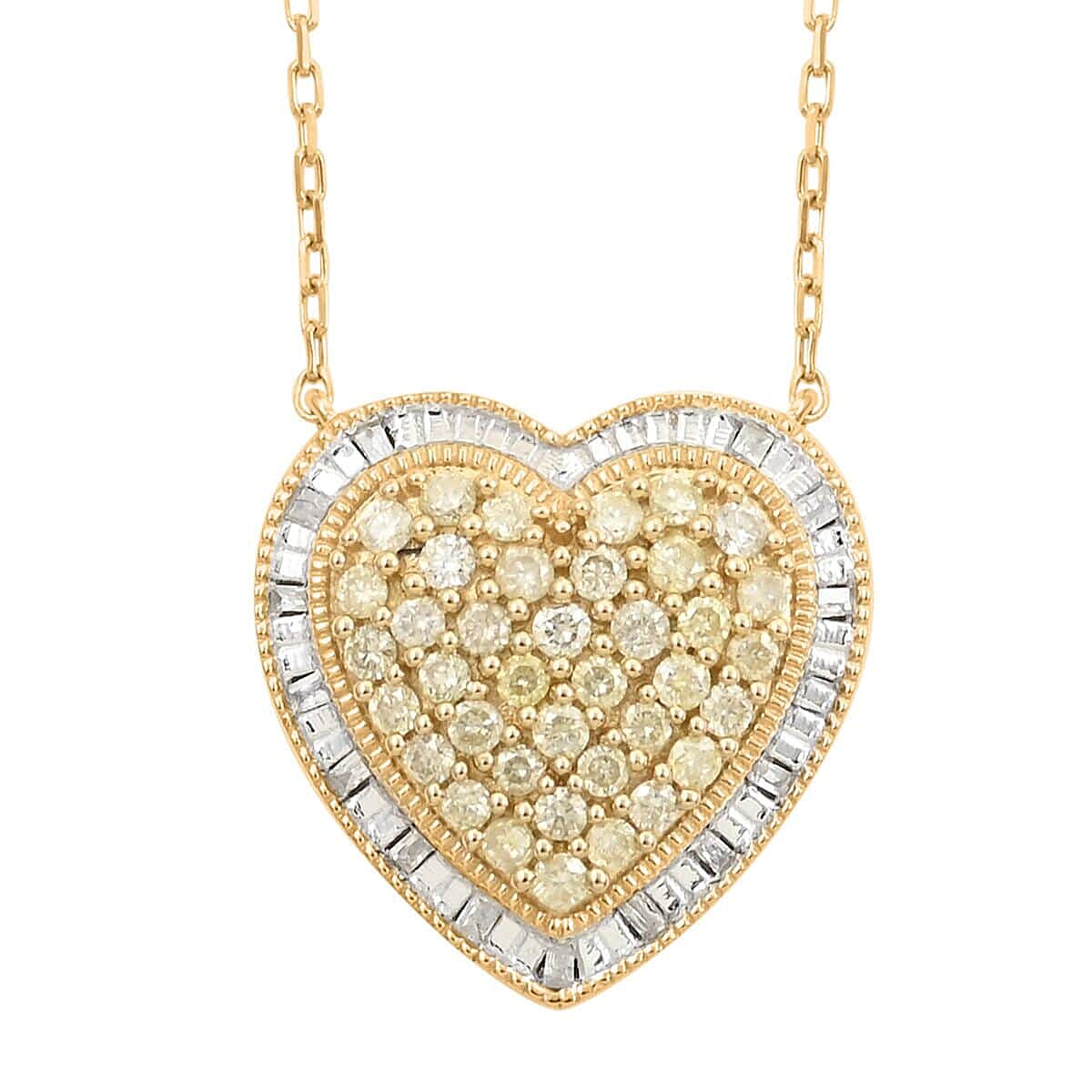 Natural Yellow and White Diamond I3 Heart Necklace 18 Inches in 14K Yellow Gold Over Sterling Silver 0.50 ctw