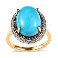 Sleeping Beauty Turquoise, Blue and White Diamond Ring in Vermeil Yellow Gold Over Sterling Silver 5.50 ctw
