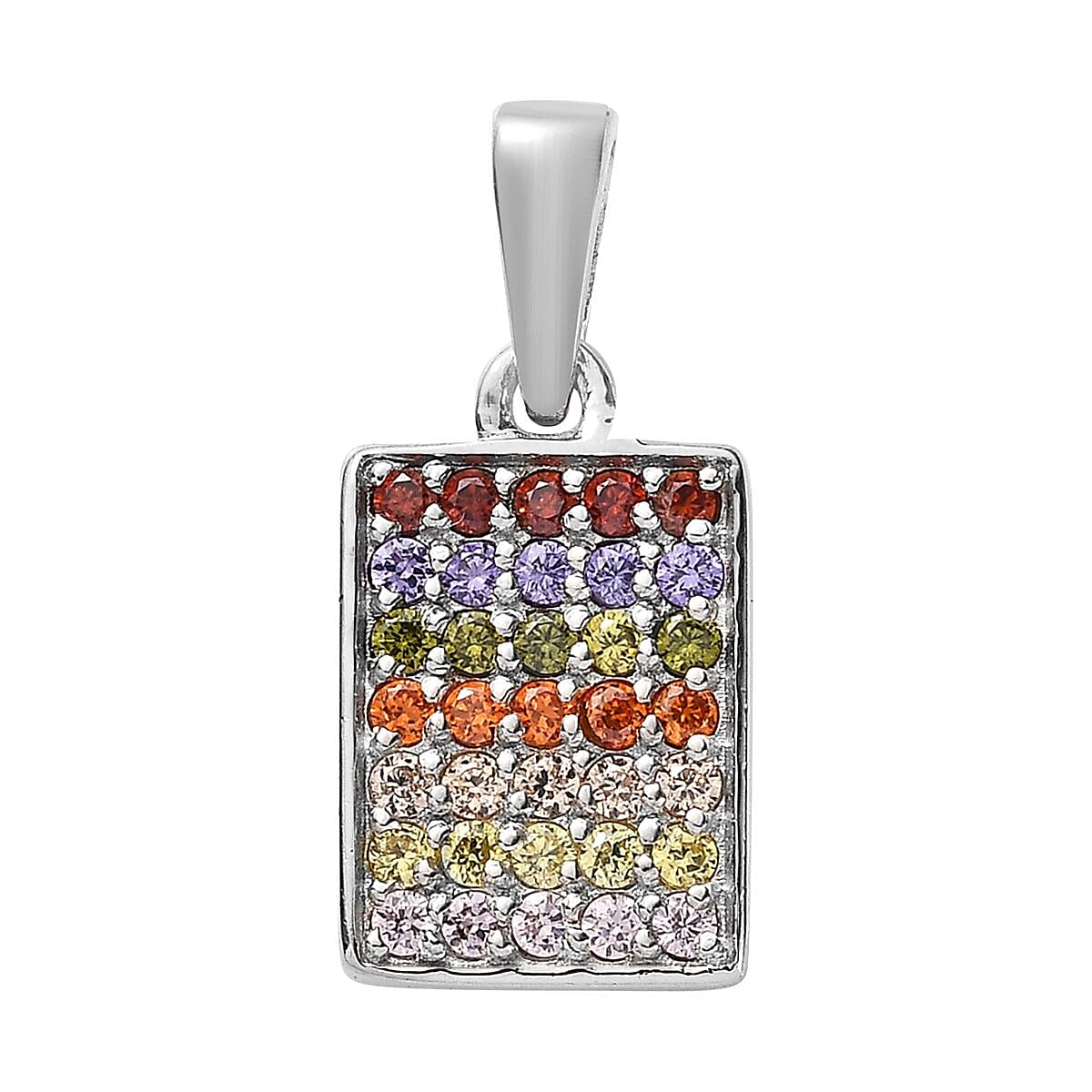 Karis Simulated Multi Color Diamond Cluster Pendant in Platinum Bond 0.85 ctw