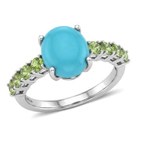 Premium Sleeping Beauty Turquoise, Tsavorite Garnet Ring in Rhodium Over Sterling Silver (Size 7.0) 2.70 ctw