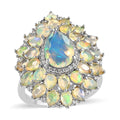Premiun Ethiopian Welo Opal and White Zircon Ring in Platinum Over Sterling Silver (Size 10.0) 4.35 ctw - Sticky add to cart bar