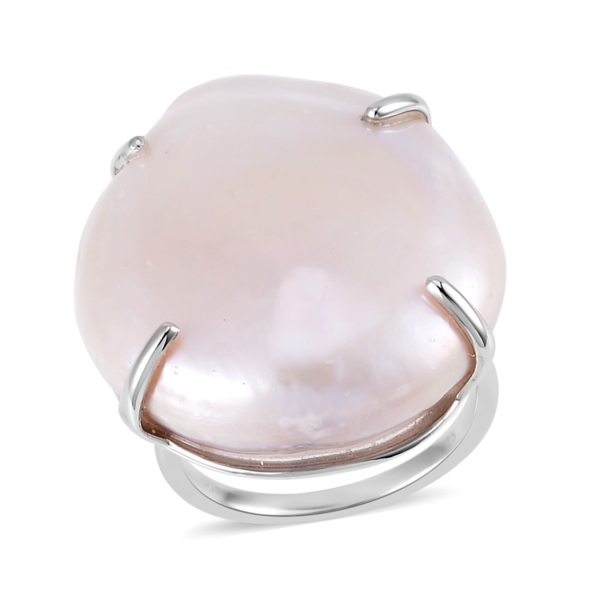 Organic Shape Baroque Pearl Solitaire Ring in Rhodium Over Sterling Silver