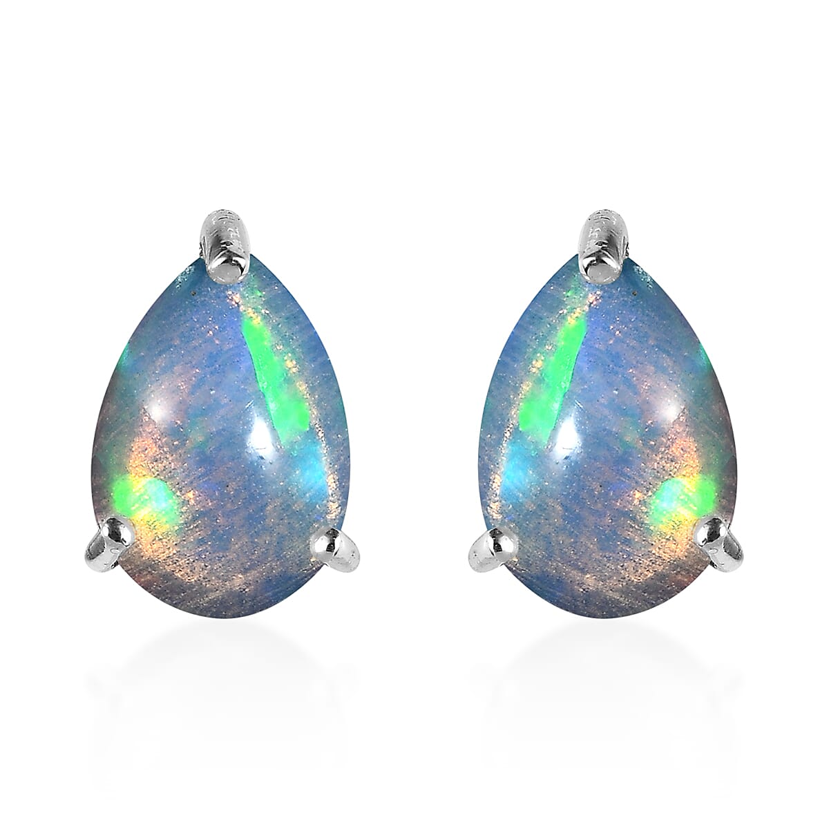 Premium Ethiopian Welo Opal Solitaire Stud Drop Earrings in Platinum Over Sterling Silver 1.75 ctw