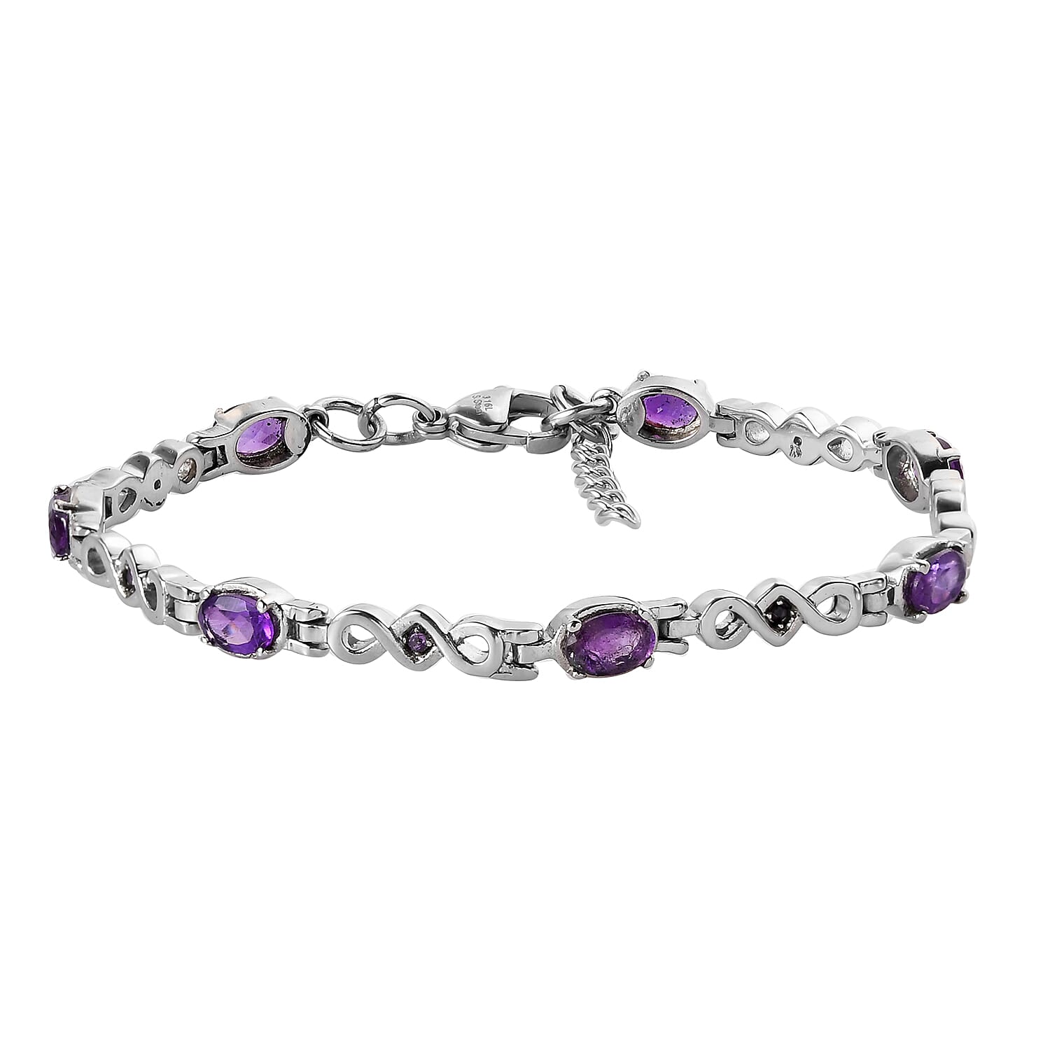 Amethyst Bracelet in Stainless Steel (7.25-8In) 2.85 ctw
