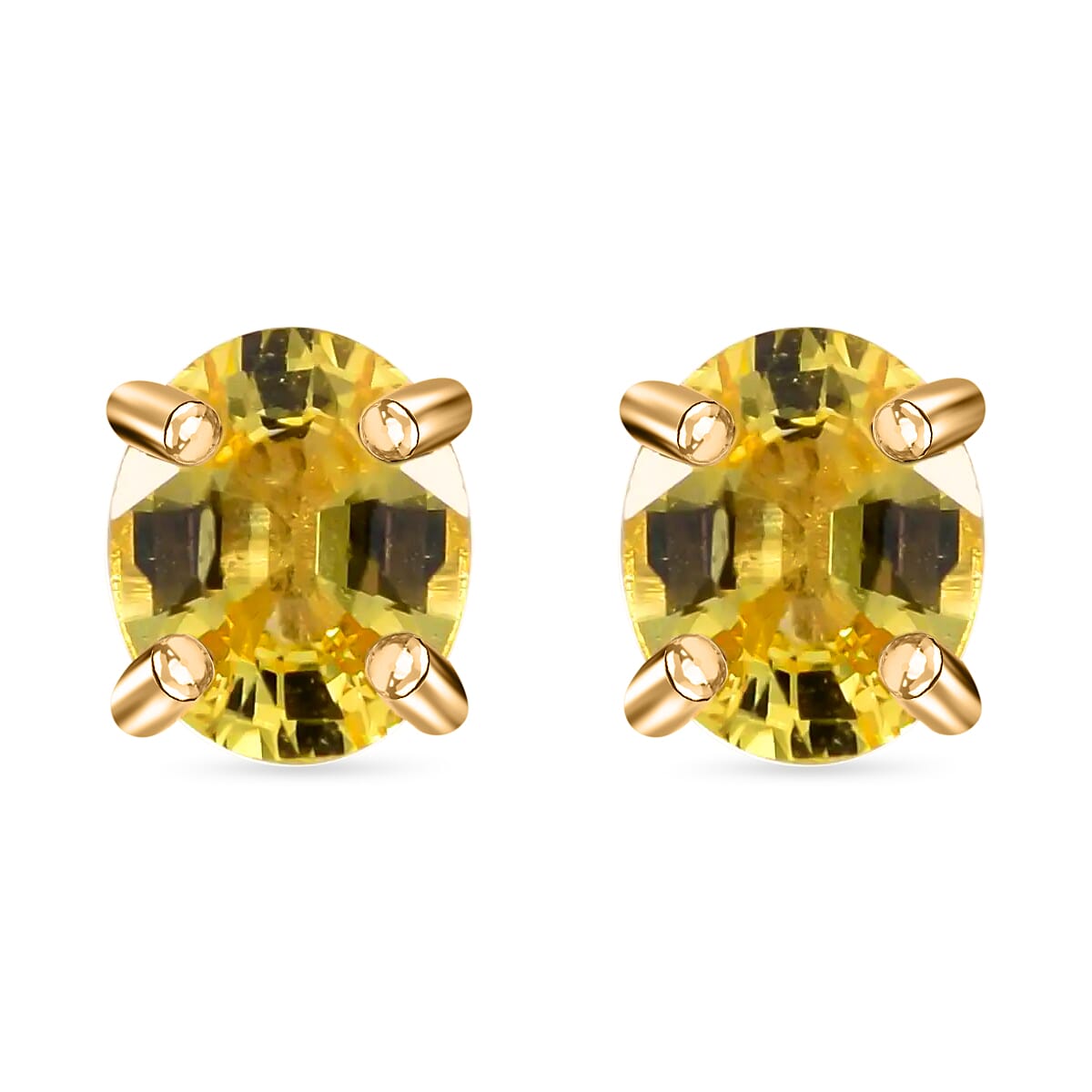 Luxoro 10K Yellow Gold Premium Yellow Sapphire Solitaire Stud Earrings 1.00 ctw