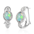 Premium Ethiopian Welo Opal and White Zircon Omega Clip Earrings in Platinum Over Sterling Silver 3.60 ctw - Sticky add to cart bar