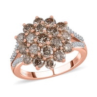Luxoro 10K Rose Gold Natural Champagne and White Diamond Floral Ring (Size 10.0) 2.00 ctw