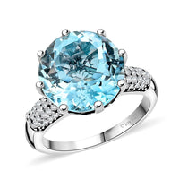 Sky Blue Topaz and Natural White Zircon Ring in Platinum Over Sterling Silver 7.70 ctw