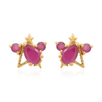 Niassa Ruby (FF) Wish Upon A Star Cluster Stud Earrings in Vermeil Yellow Gold Over Sterling Silver 1.30 ctw