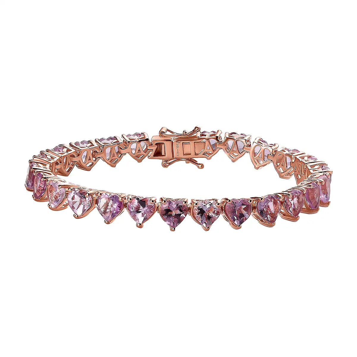 Rose De France Amethyst Heart Tennis Bracelet in Vermeil RG Over Sterling Silver (7.25 In) 11.90 Grams 20.50 ctw