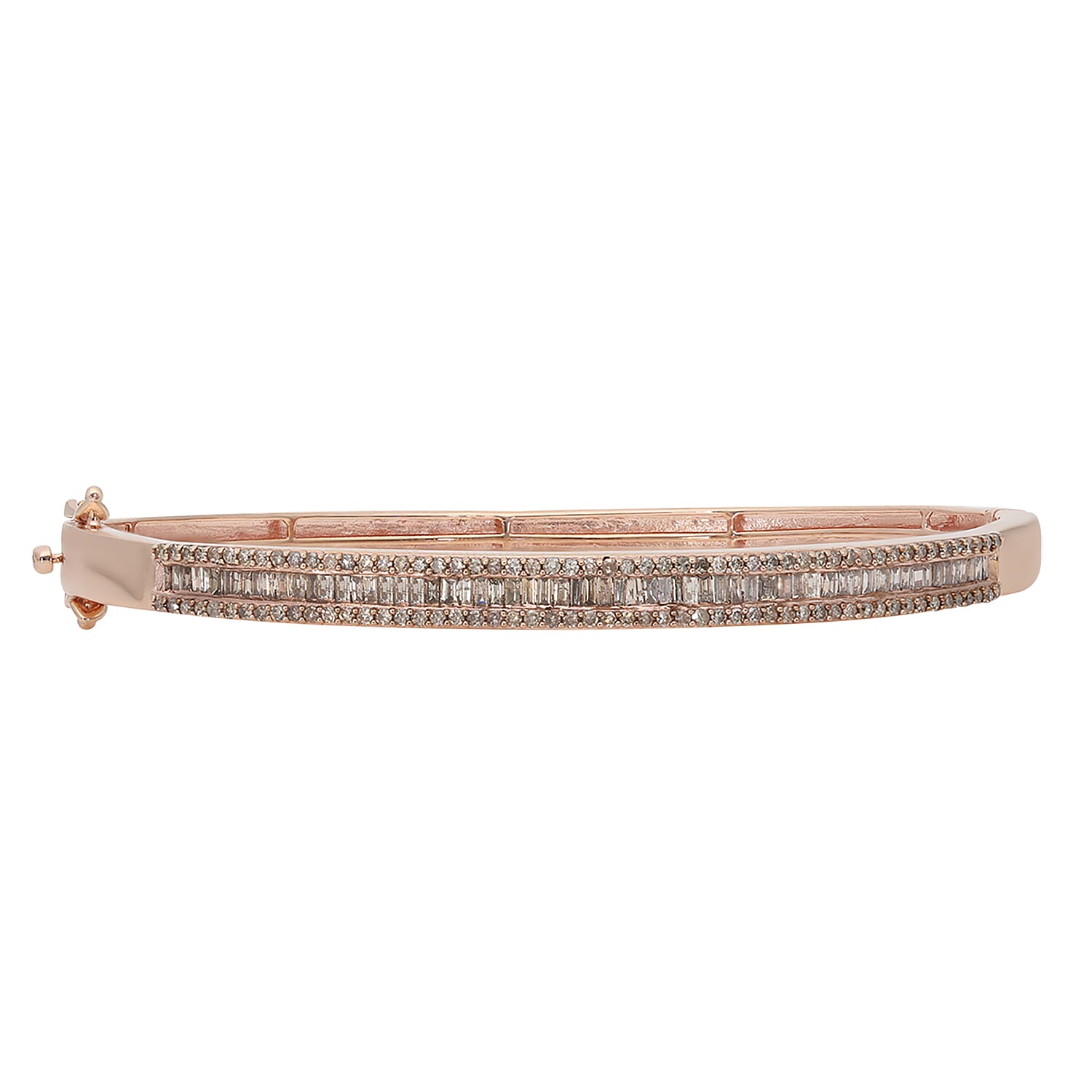 Natural Champagne Diamond Bangle Bracelet in Vermeil Rose Gold Over Sterling Silver (7.25 in) 2.00 ctw