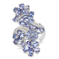 Tanzanite and Natural White Zircon Bypass Ring in Platinum Over Sterling Silver (Size 9.0) 7.35 Grams 5.00 ctw - Sticky add to cart bar