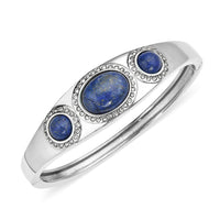 Lapis Lazuli and Austrian Crystal Bangle Bracelet in Stainless Steel (7.25 In) 14.10 ctw