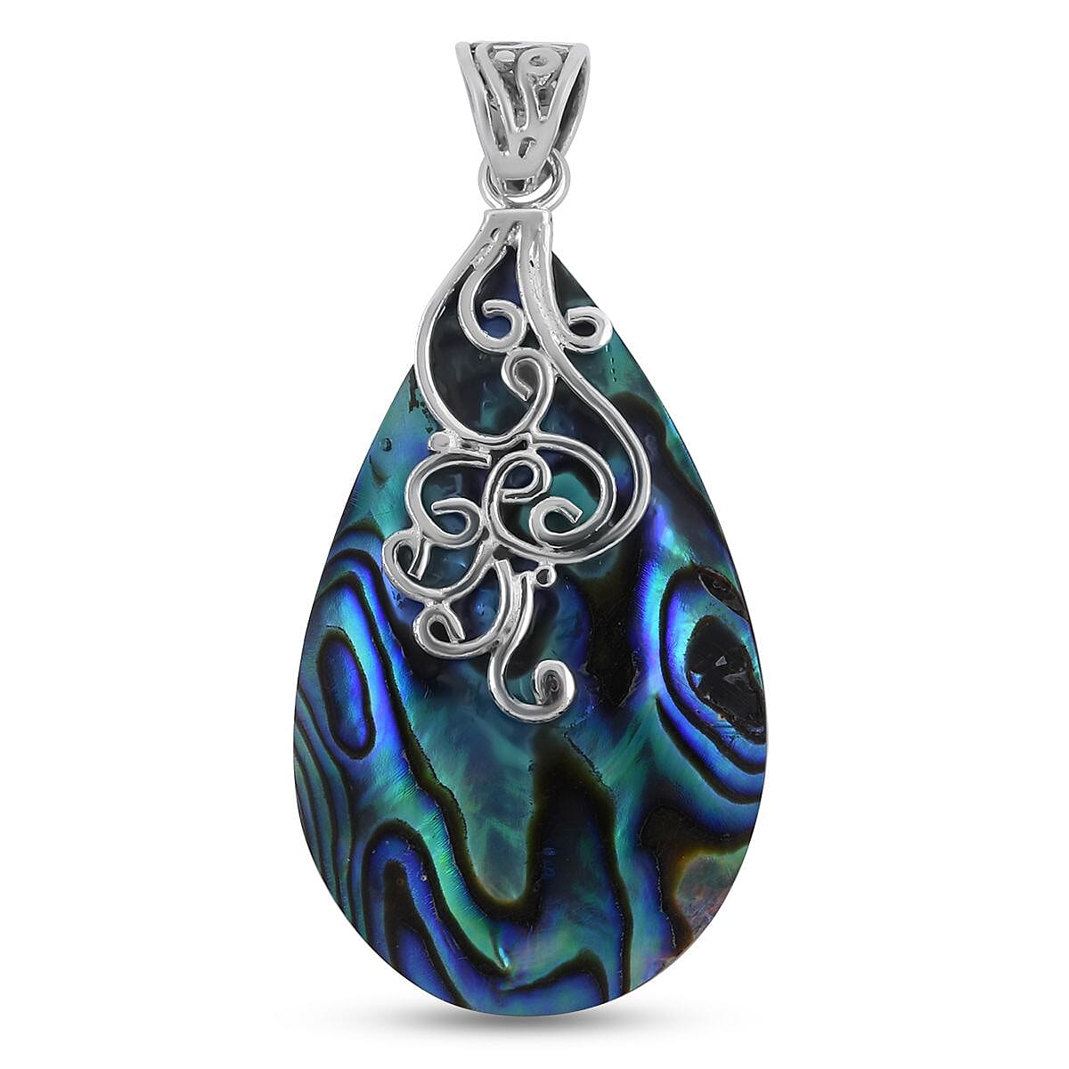 Abalone Shell Pear Drop Pendant without Chain in Sterling Silver