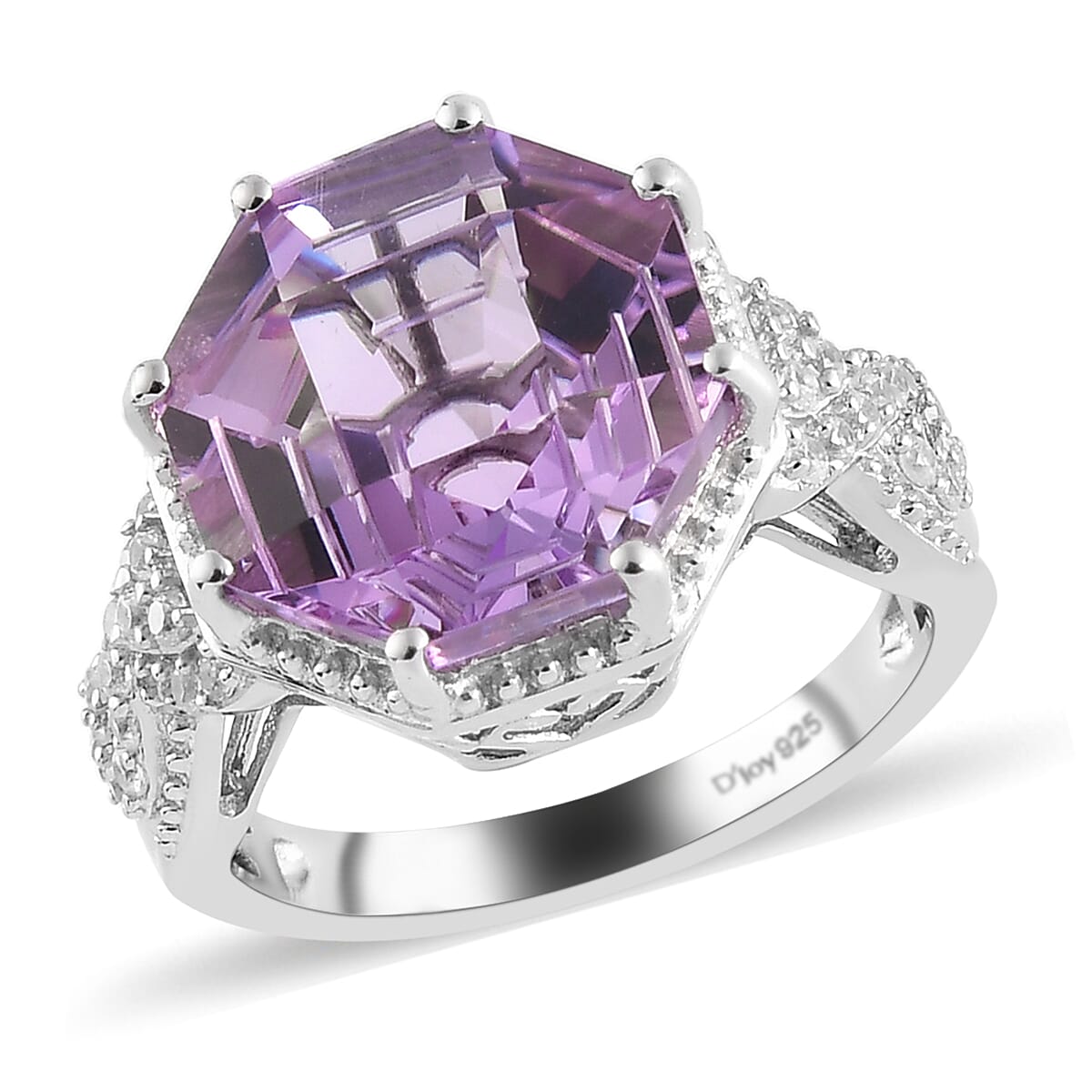 Rose De France Amethyst and Natural White Zircon Ring in Platinum Over Sterling Silver 7.10 ctw