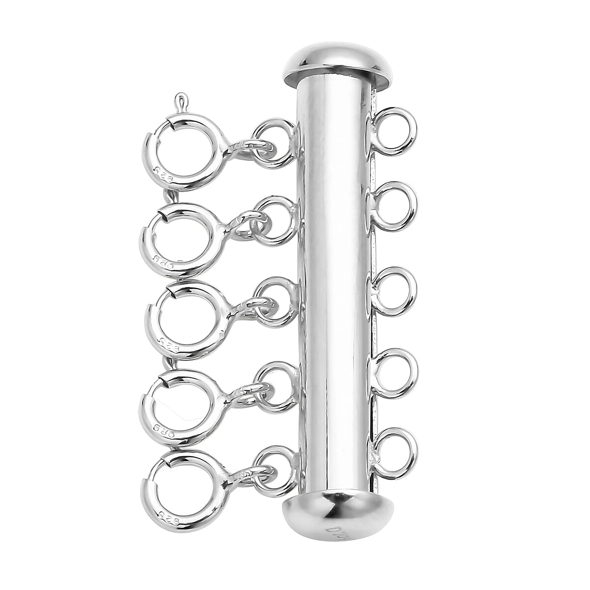 Rhodium Over Sterling Silver 5 Row Magnetic Lock with 5pcs 5mm Spring Lock (2.90 g)