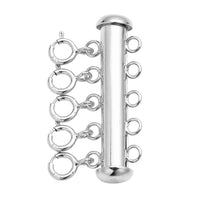 Rhodium Over Sterling Silver 5 Row Magnetic Lock with 5pcs 5mm Spring Lock (2.90 g)