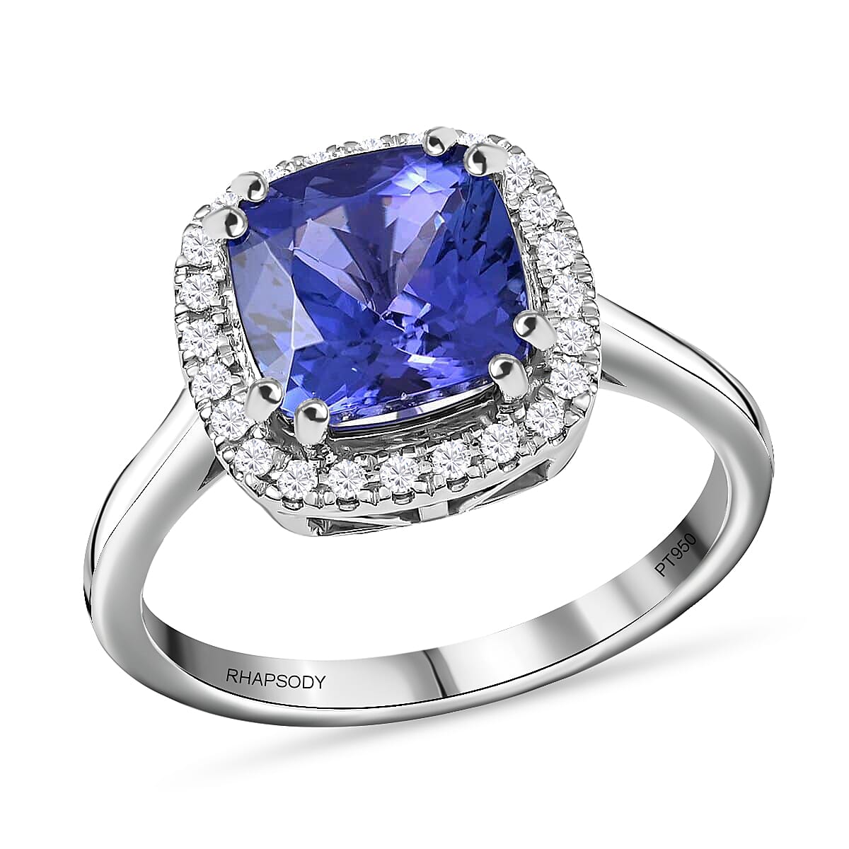Certified and Appraised RHAPSODY 950 Platinum AAAA Tanzanite and E-F VS Diamond Halo Ring 5.65 Grams 3.25 ctw