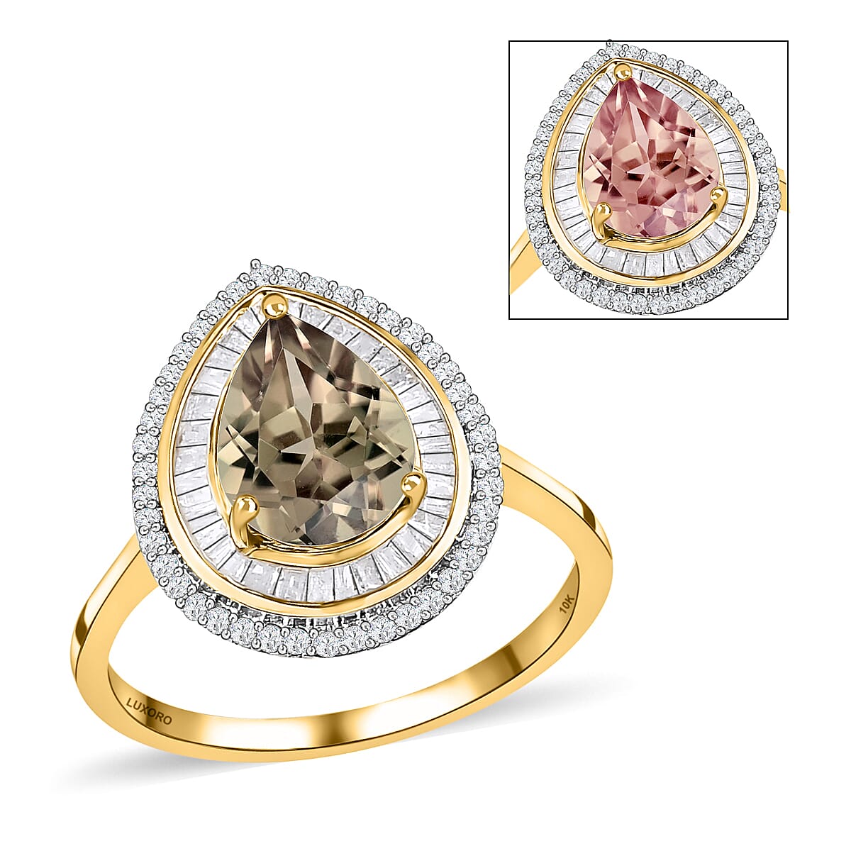 LUXORO 10K Yellow Gold AAA Turkizite and Diamond Pear Shape Double Halo Ring (Size 10.0) 3.15 Grams 2.40 ctw