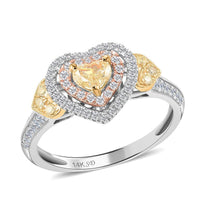 14K Yellow, Rose and White Gold Natural Yellow, Pink and White Diamond (I2) Ring (Size 5.0) 0.75 ctw