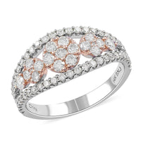 14K White and Rose Gold Natural White and Pink Diamond Flower Ring (Size 7.5) 1.00 ctw