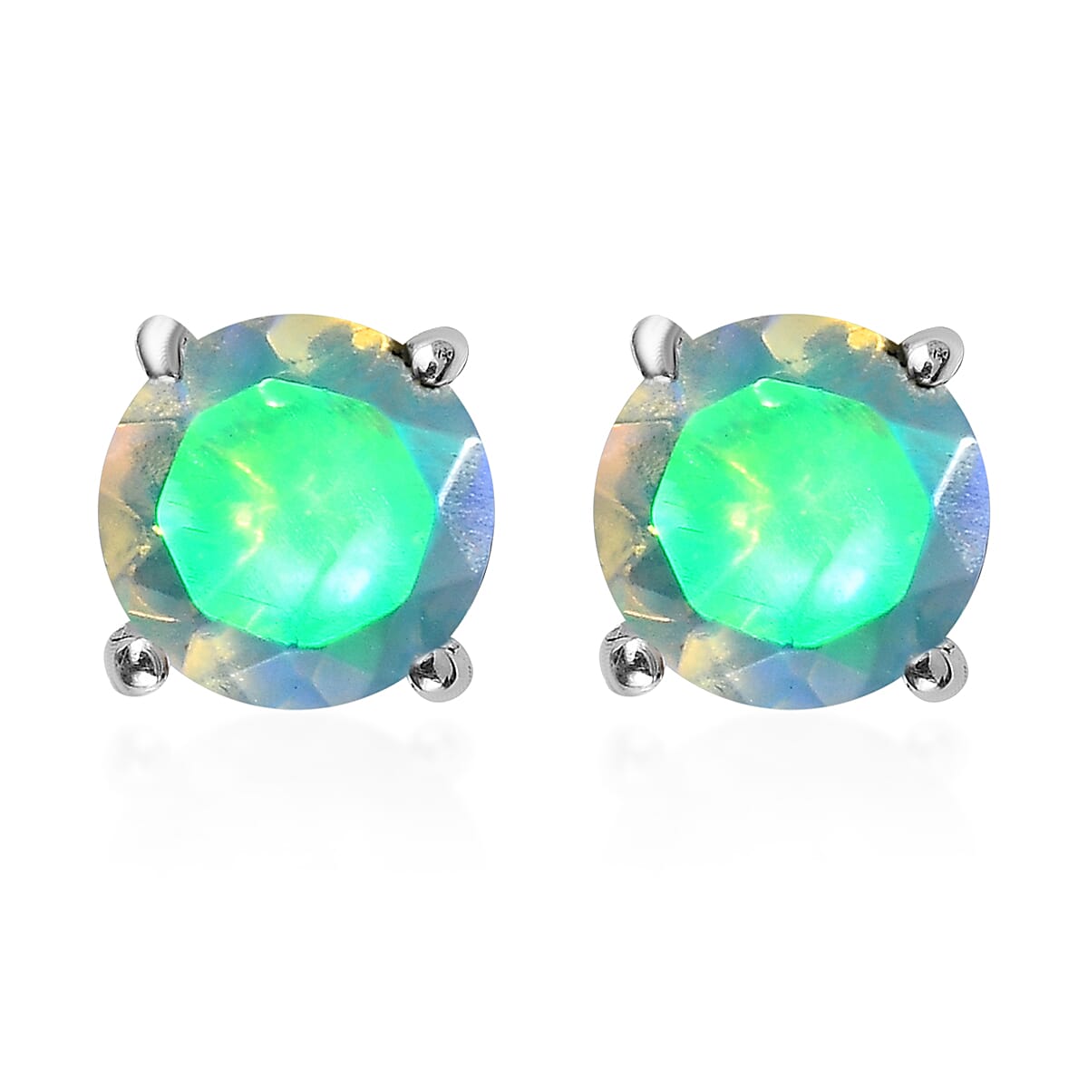 Premium Ethiopian Welo Opal Solitaire Stud Earrings in Platinum Over Sterling Silver 1.00 ctw