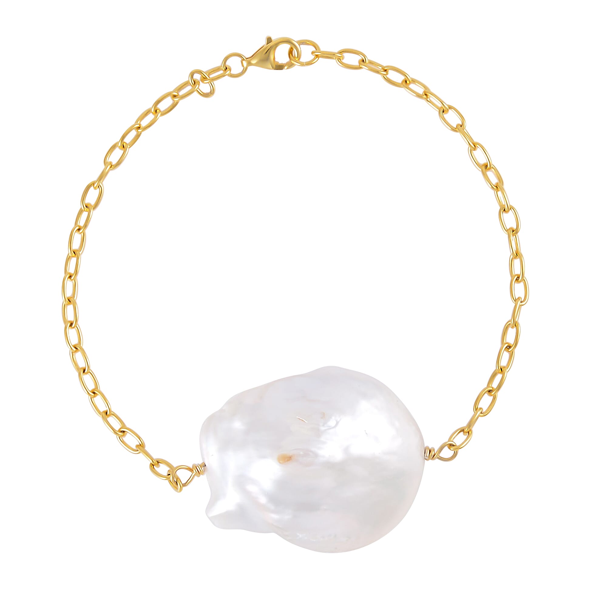 Organic Shape Baroque Pearl Bracelet in 14K YG Over Sterling Silver (8.50 In)