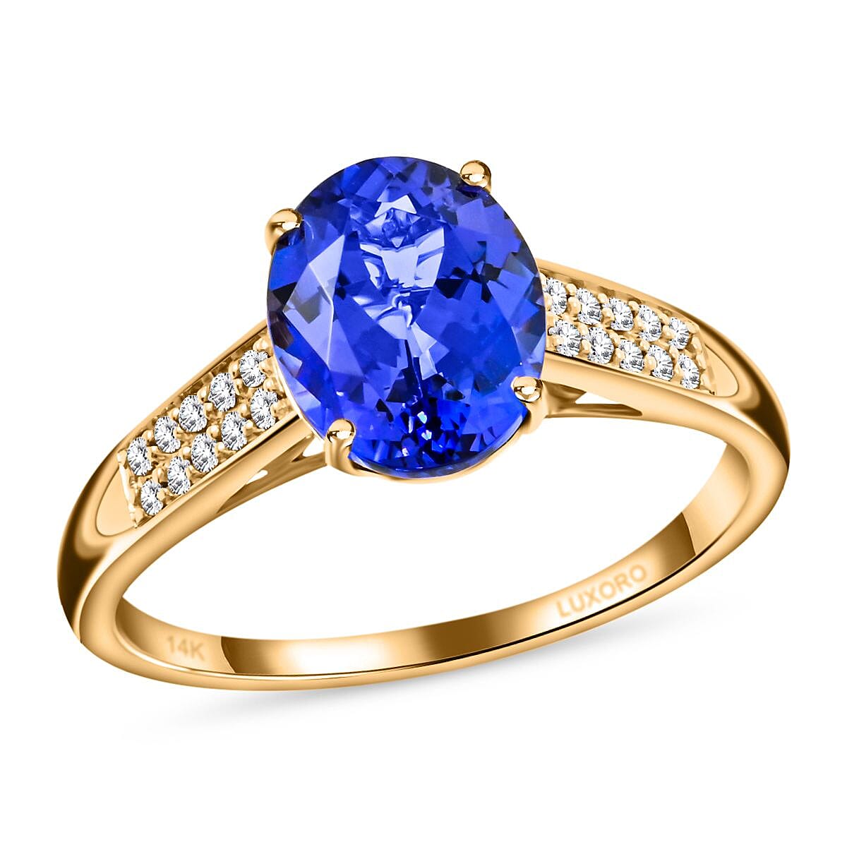 Luxoro 14K Yellow Gold AAA Tanzanite and G-H I2 Diamond Ring (Size 10.0) 3.15 Grams 3.00 ctw