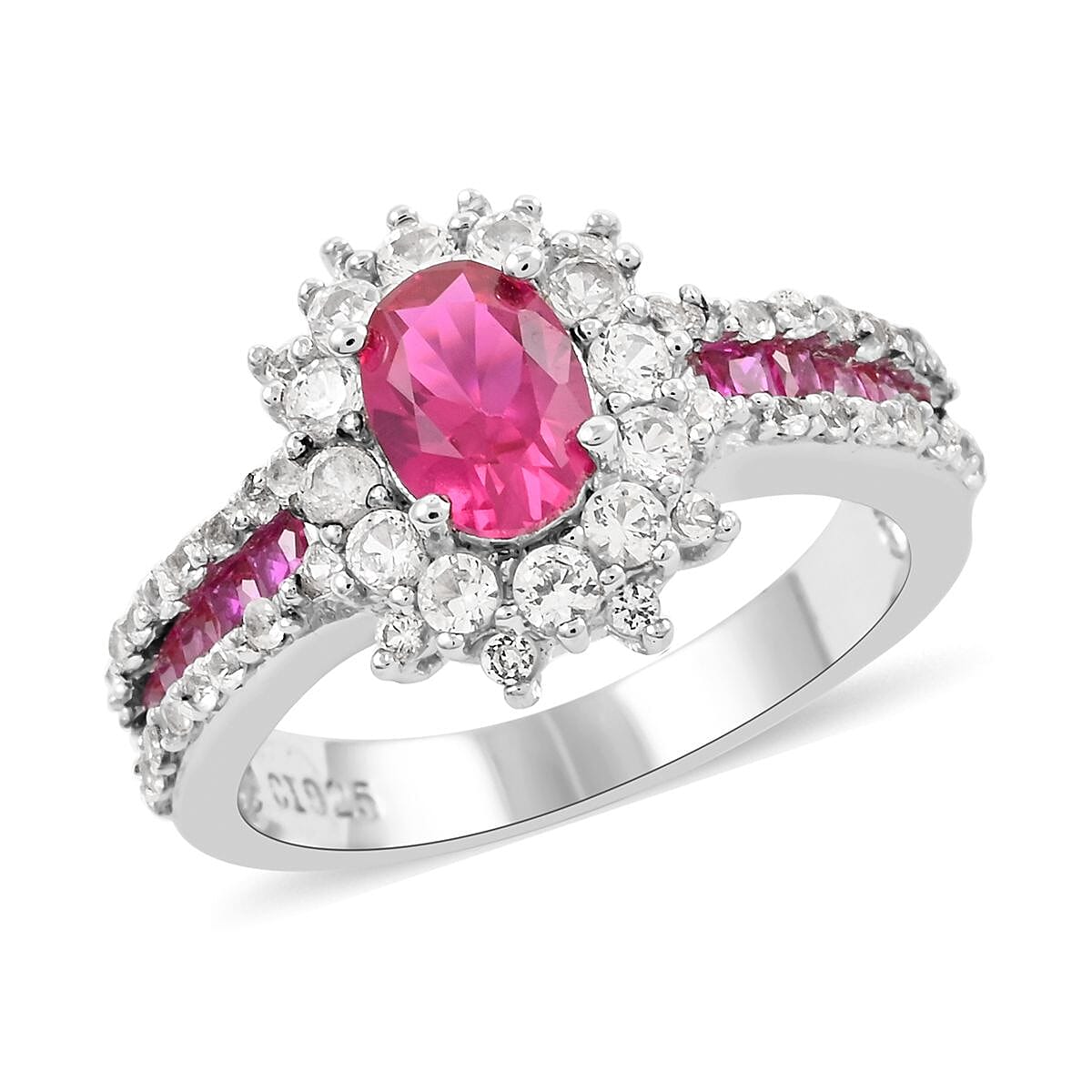 Lab Created Ruby and Simulated Diamond Ring in Sterling Silver 2.85 ctw