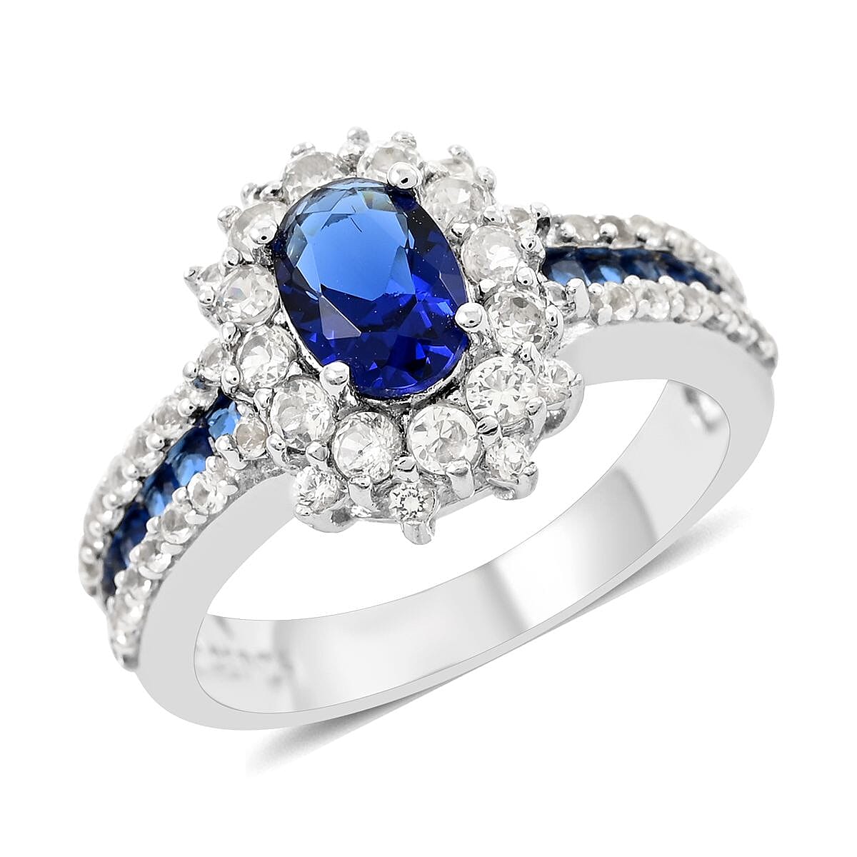Lab Created Ruby and Simulated Diamond Ring in Sterling Silver 2.85 ctw