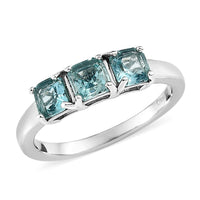 Asscher Cut Paraiba Apatite 3 Stone Ring in Platinum Over Sterling Silver (Size 10.0) 1.00 ctw