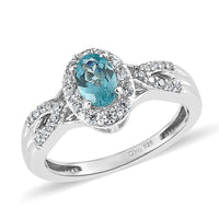 Madagascar Paraiba Apatite and White Zircon Ring in Platinum Over Sterling Silver 0.85 ctw
