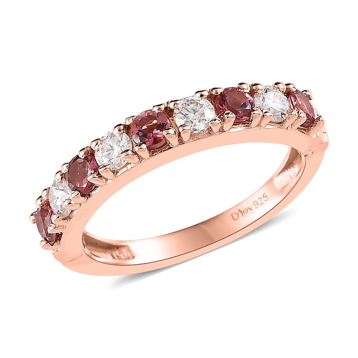 Premium Morro Redondo Pink Tourmaline, Moissanite Half Eternity Ring in Vermeil RG Over Sterling Silver (Size 10.0) 1.00 ctw