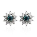 Australian Sapphire and White Zircon Sunburst Stud Earrings in Platinum Over Sterling Silver 1.10 ctw - Sticky add to cart bar