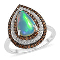 Premium Ethiopian Welo Opal, Brown and White Zircon Ring in Platinum Over Sterling Silver 3.25 ctw - Sticky add to cart bar