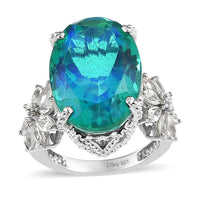 Peacock Quartz (Triplet) and White Zircon Ring in Platinum Over Sterling Silver 15.35 ctw