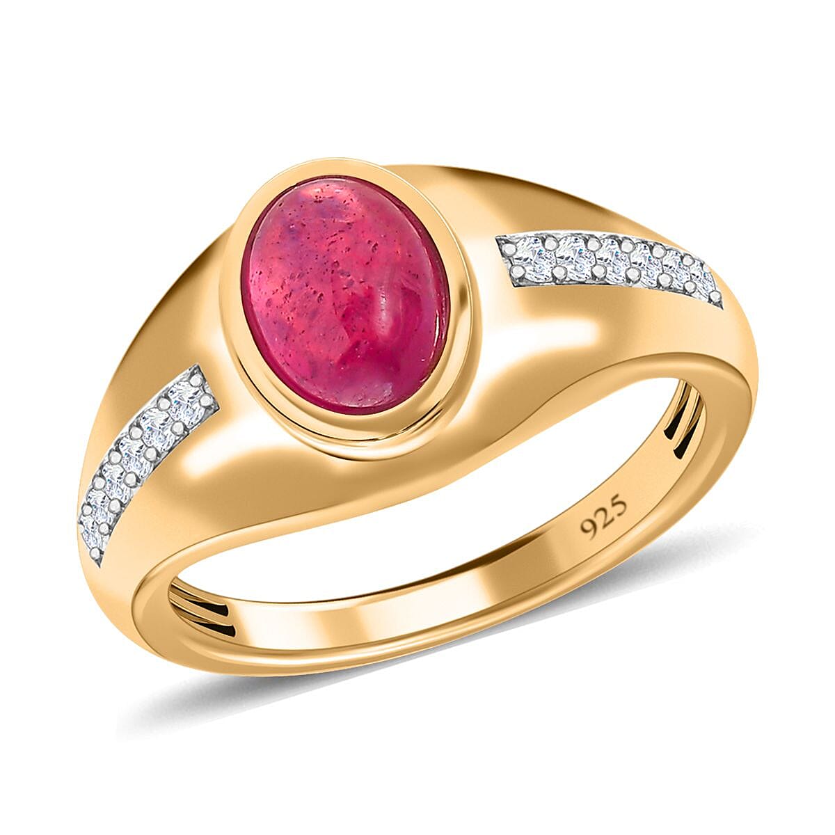 African Ruby and White Zircon 2.50 ctw Ring in Vermeil Yellow Gold Over Sterling Silver (Size 10.0)