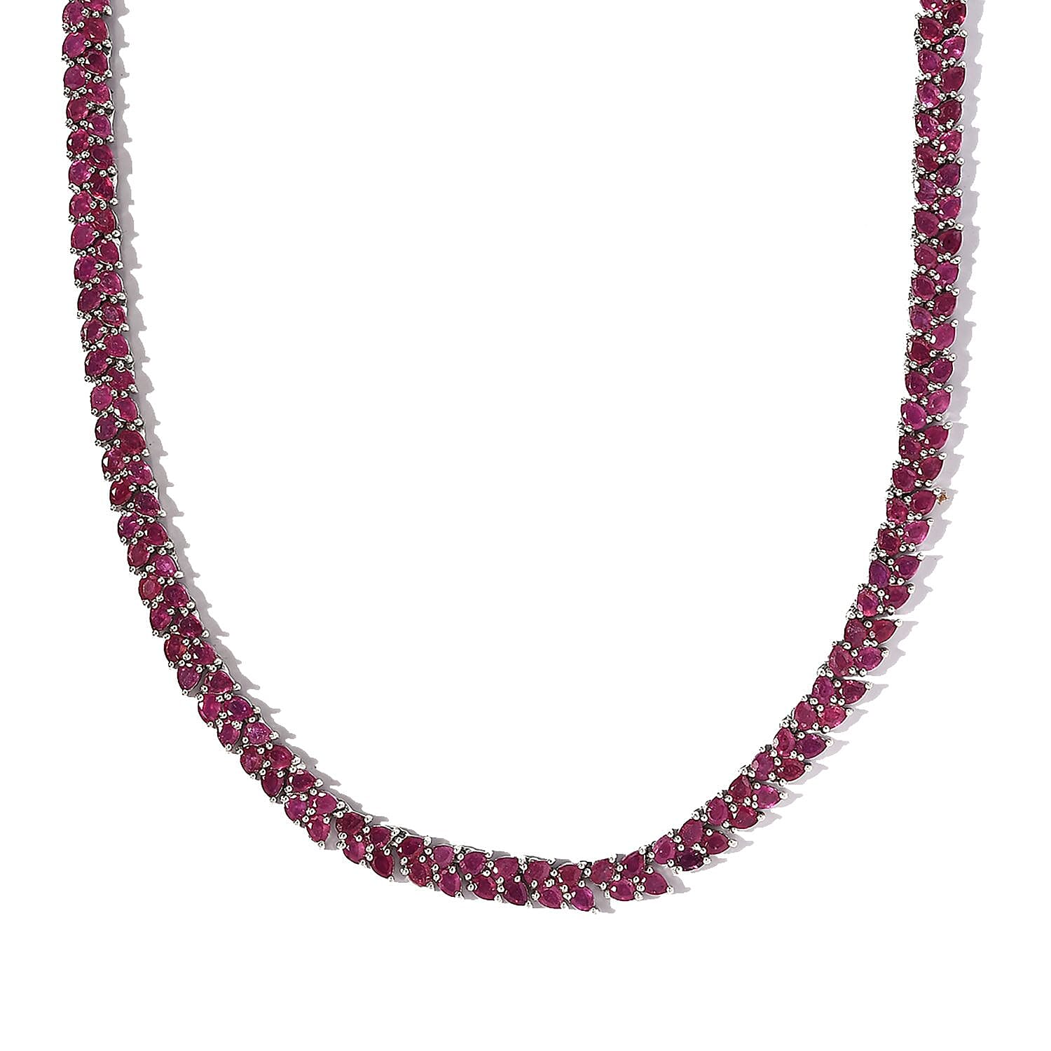 Niassa Ruby (FF) Tennis Necklace 18 Inches in Platinum Over Sterling Silver 50.00 ctw