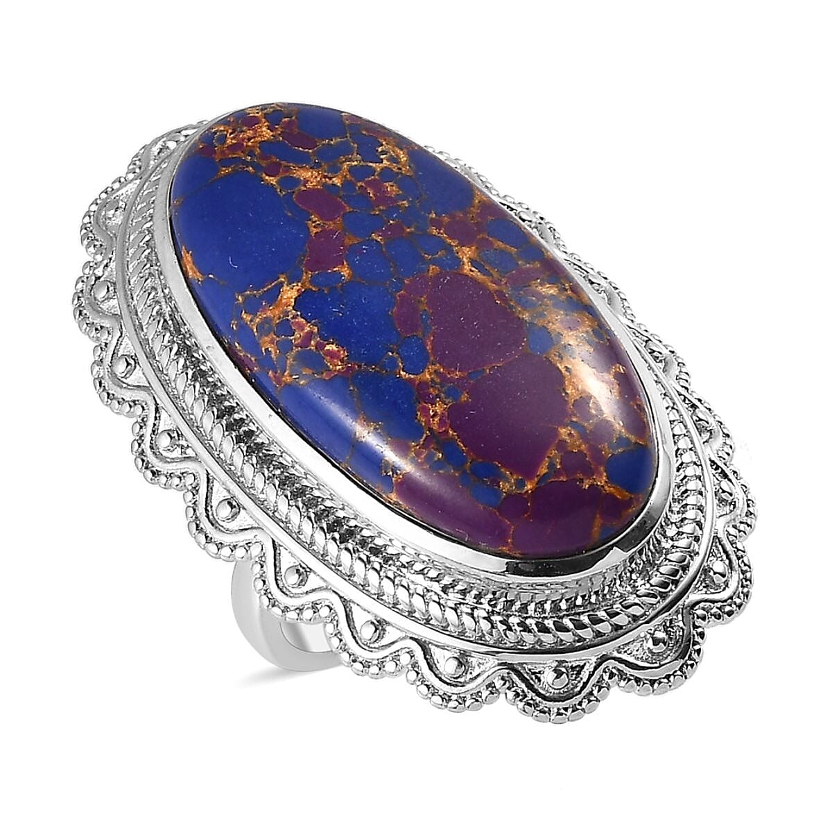 Mojave Purple Turquoise Solitaire Ring in Platinum Over Copper with Magnet (Size 10.0) 17.75 ctw